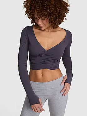 PINK Relayâ¢ Long-Sleeve Cropped Wrap Top