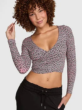 PINK Relayâ¢ Long-Sleeve Cropped Wrap Top