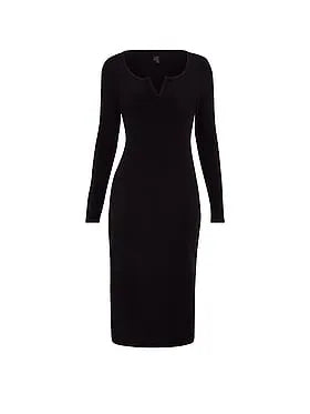 All-Day Soft Rib Long-Sleeve Midi Dress