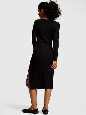 All-Day Soft Rib Long-Sleeve Midi Dress