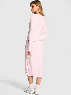 All-Day Soft Rib Long-Sleeve Midi Dress