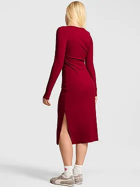 All-Day Soft Rib Long-Sleeve Midi Dress