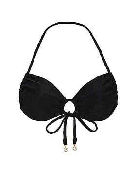 Eyelet Tie-Front Bandeau Bikini Top