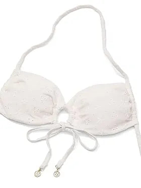 Eyelet Tie-Front Bandeau Bikini Top