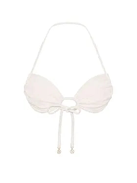 Eyelet Tie-Front Bandeau Bikini Top