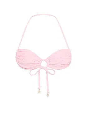 Eyelet Tie-Front Bandeau Bikini Top