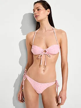 Eyelet Tie-Front Bandeau Bikini Top