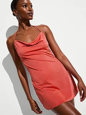 Beachwear Shimmer Cowl-Neck Mini Dress