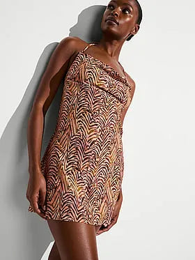 Beachwear Shimmer Cowl-Neck Mini Dress
