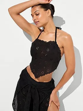 Beachwear Eyelet Handkerchief Halter Top