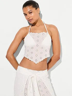 Beachwear Eyelet Handkerchief Halter Top
