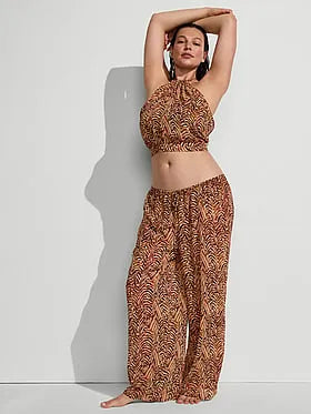 Beachwear Sheer Crinkle Wide-Leg Pant
