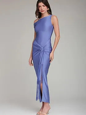 Asymmetric Twist Front Midi Dress