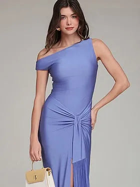 Asymmetric Twist Front Midi Dress
