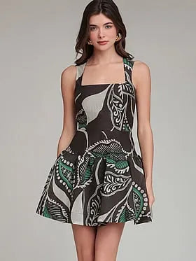Paisley Square Neck Mini Dress