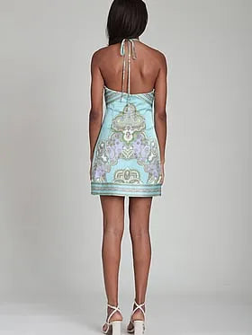 Paisley Satin Scarf Halter Mini Dress