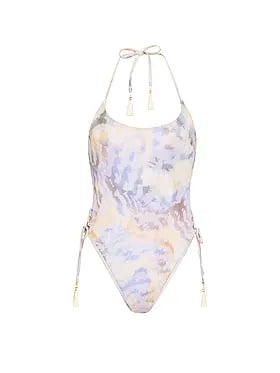 Beaded Lace-Up Brazilian One-Piece Swimsuit