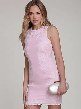Embroidered Crepe Mini Dress