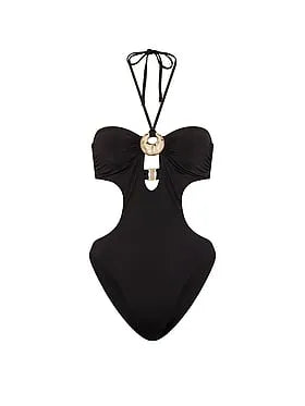 Hammered Hardware Cut-Out Halter One-Piece Swimsuit