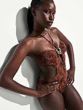 Hammered Hardware Cut-Out Halter One-Piece Swimsuit