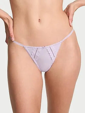 Cotton Lace-Trim V-String Panty