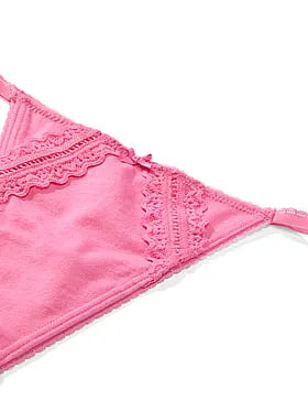Cotton Lace-Trim V-String Panty