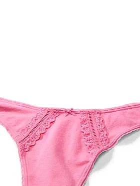 Cotton Lace-Trim High-Leg Scoop Thong Panty