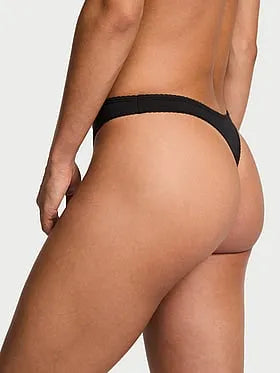 Cotton Lace-Trim High-Leg Scoop Thong Panty