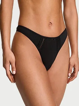 Cotton Lace-Trim High-Leg Scoop Thong Panty