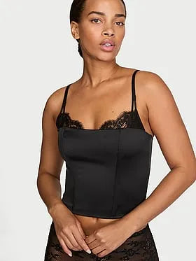 Satin Lace-Trim Corset Top