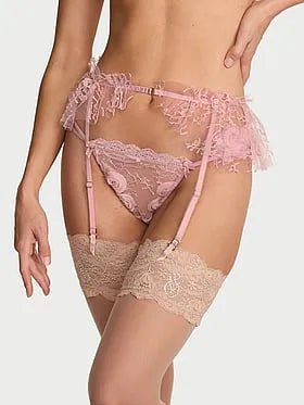 Rosette Reverie Embroidery Flutter Garter Belt