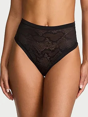 No-Show Snake Mesh High-Waist Thong Panty