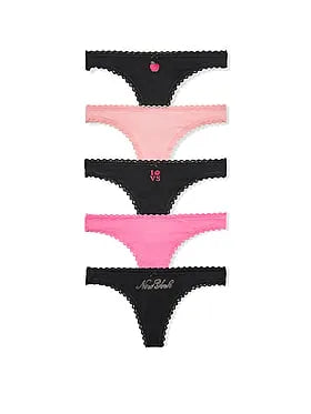 5-Pack NYC Cotton Lace-Trim Thong Panties