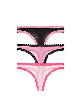 3-Pack Lacie Mesh Lace-Trim Thong Panties