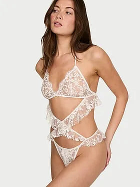 Lace Flutter Halter Peekaboo Teddy