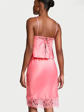 Satin Lace-Trim Skirt