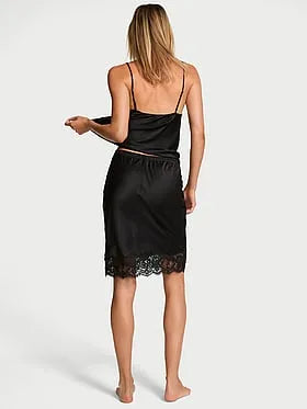 Satin Lace-Trim Skirt