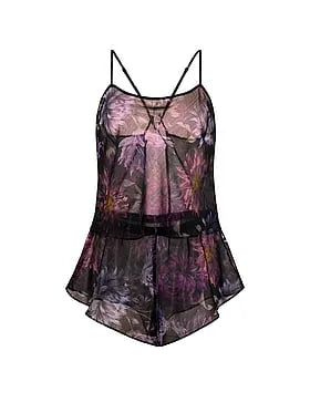 Midnight Dahlias Chiffon Open-Back Cami & Short Set