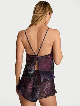 Midnight Dahlias Chiffon Open-Back Cami & Short Set
