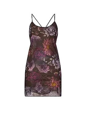 Midnight Dahlias Chiffon Open-Back Slip Dress