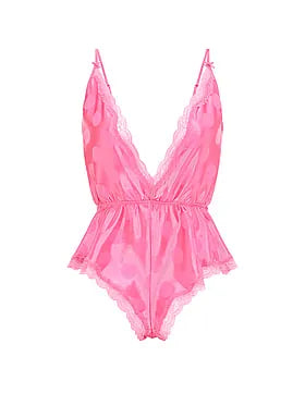 Tease Dot Satin Lace-Trim Flutter Romper