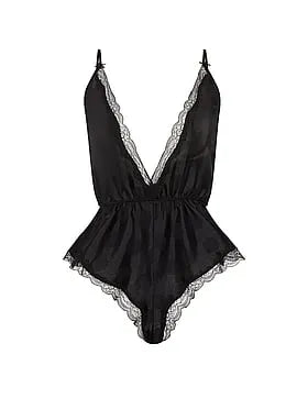 Tease Dot Satin Lace-Trim Flutter Romper