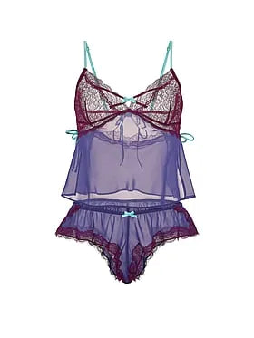 Tease Chiffon Lace-Trim Cami Set