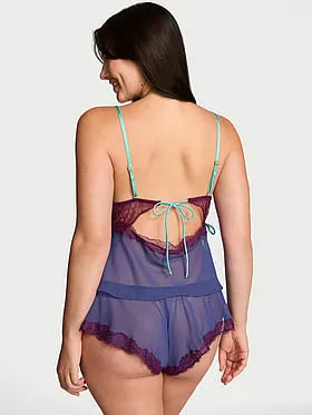 Tease Chiffon Lace-Trim Cami Set