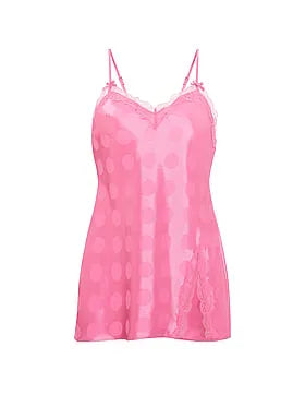 Tease Dot Satin Lace-Trim Mini Slip Dress