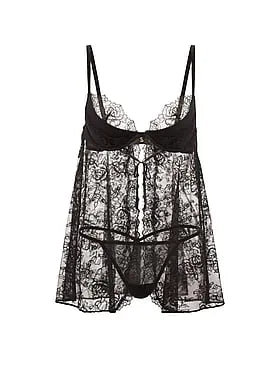 Rose Lace Low-Cut Push-Up Babydoll Set