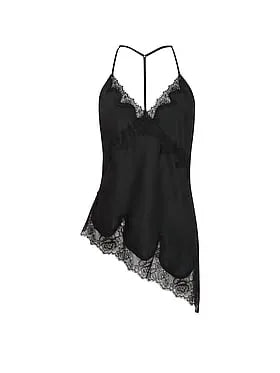Satin Rose Lace-Trim Asymmetric Cami Top