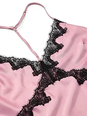 Satin Rose Lace-Trim Asymmetric Cami Top