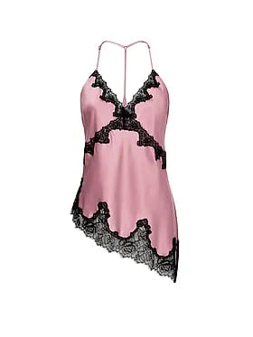 Satin Rose Lace-Trim Asymmetric Cami Top