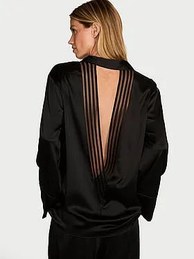Washable Silk Sheer Stripe Open-Back Shirt